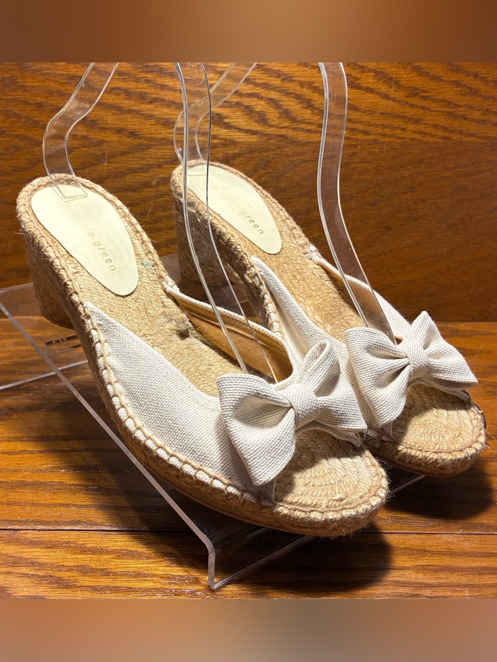 Patricia Green Canvas Bow Espadrille Slide Sandals Cream Size EU 39 US 8.5
